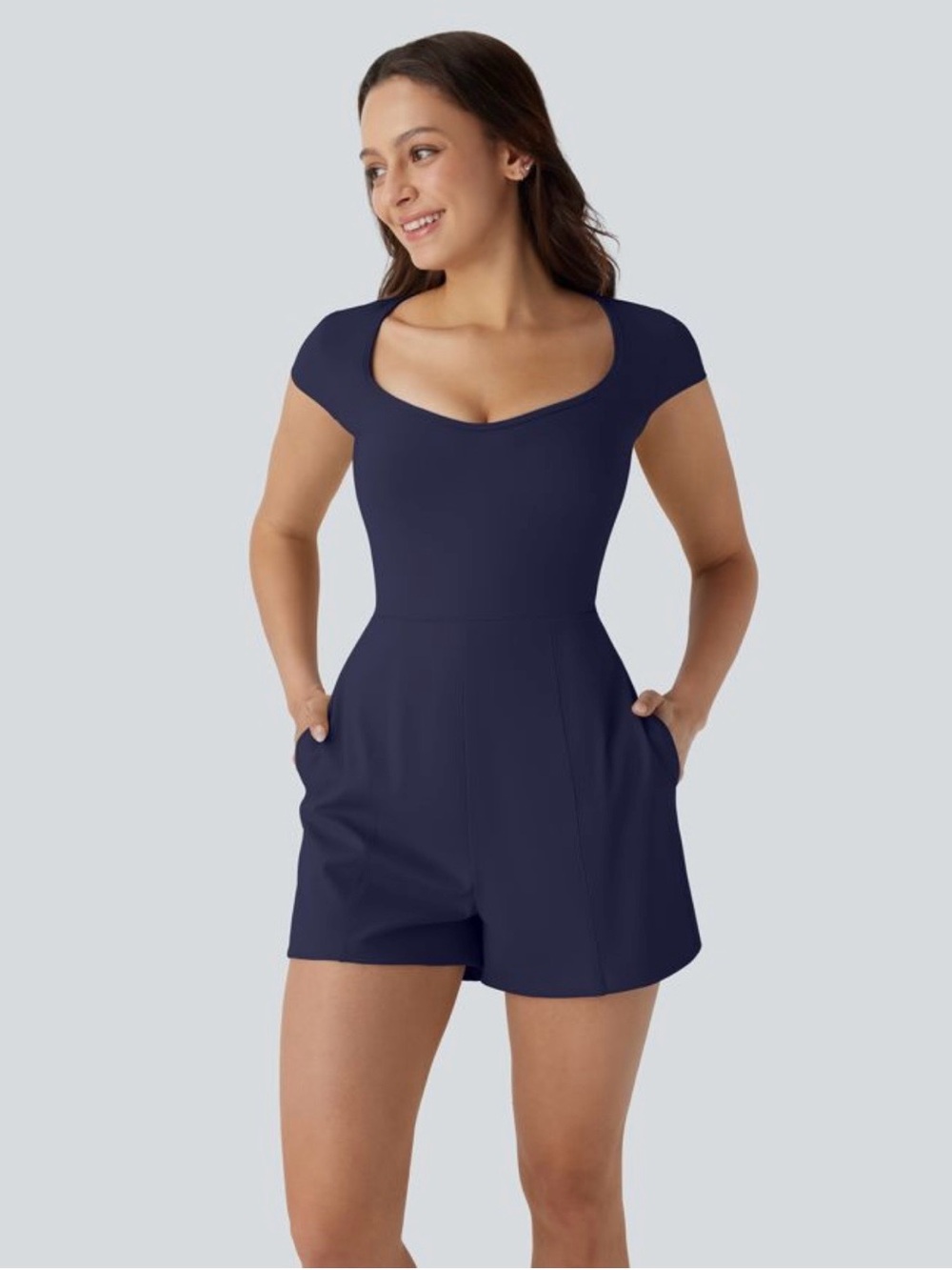 HALARA Navy Short-Sleeve Sweetheart Romper